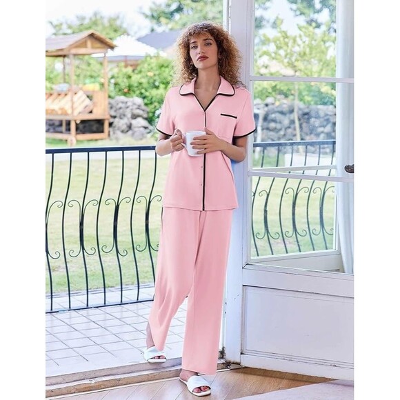 Ekouaer Light Pink Short Sleeve Pajama's Women XL - Picture 1 of 7